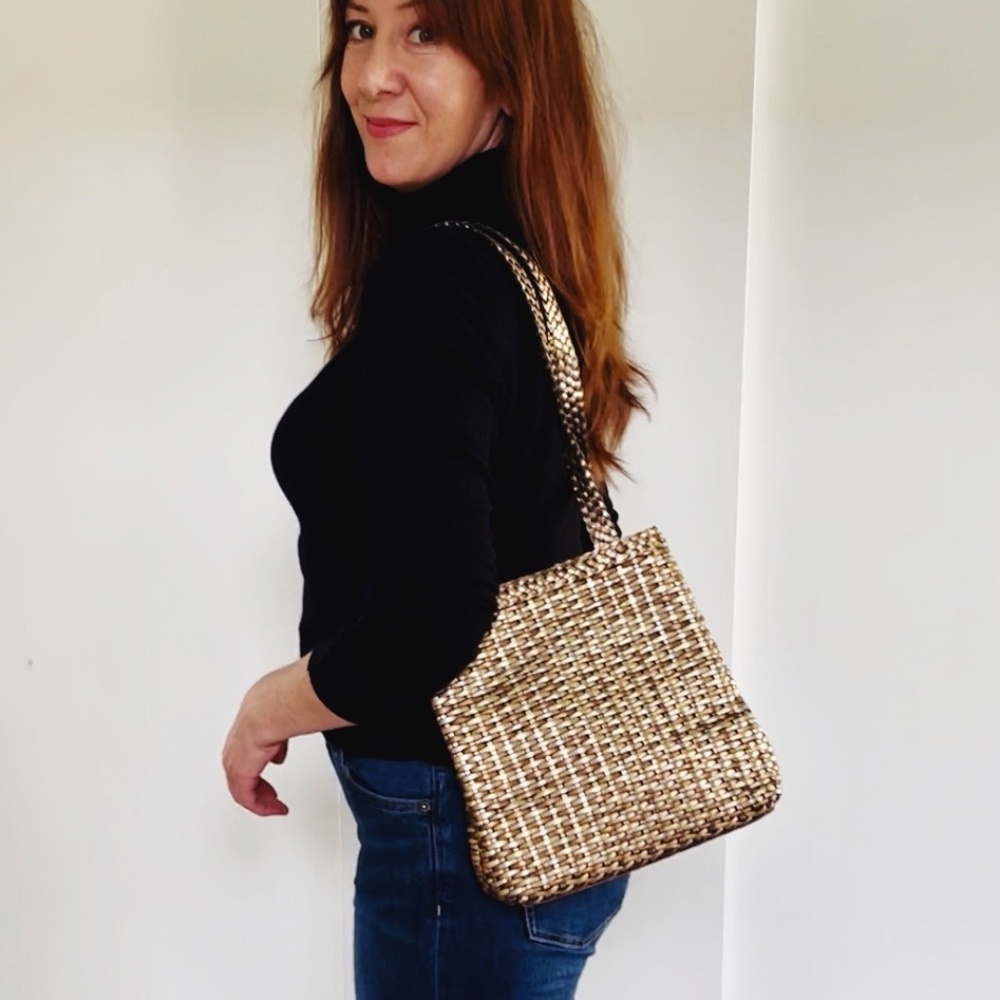 Nine West Gold and Silver Metallic Vintage Woven Purse, Shoulder Bag, Tote - Picture 1 of 10
